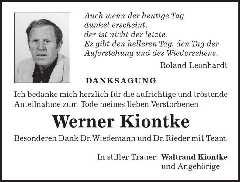 Traueranzeige Werner Kiontke