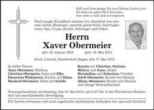 Traueranzeige Xaver Obermeier