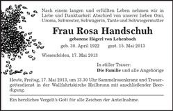 Traueranzeige Rosa Handschuh