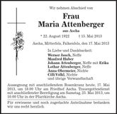 Traueranzeige Maria Attenberger