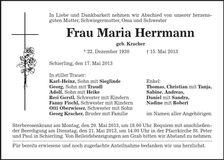 Traueranzeige Maria Herrmann