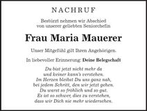 Traueranzeige Maria Mauerer