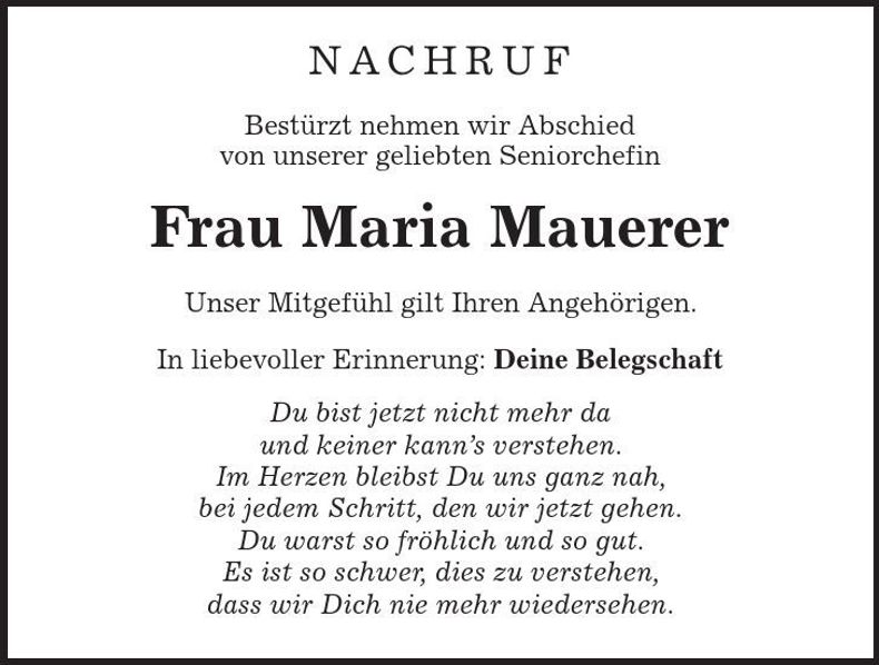 Traueranzeige Maria Mauerer