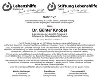 Traueranzeige Günter Dr. Knobel