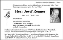 Traueranzeige Josef Renner