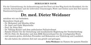 Traueranzeige Dieter Weidauer