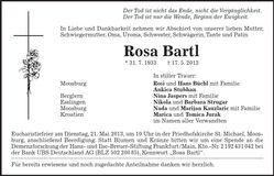 Traueranzeige Rosa Bartl