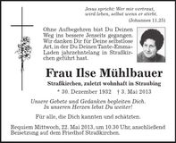Traueranzeige Ilse Mühlbauer