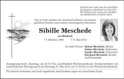 Traueranzeige Sibille Meschede