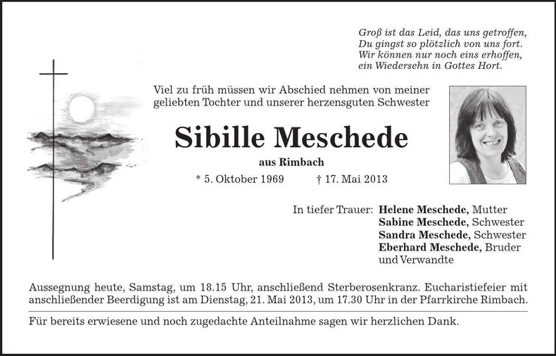 Traueranzeige Sibille Meschede