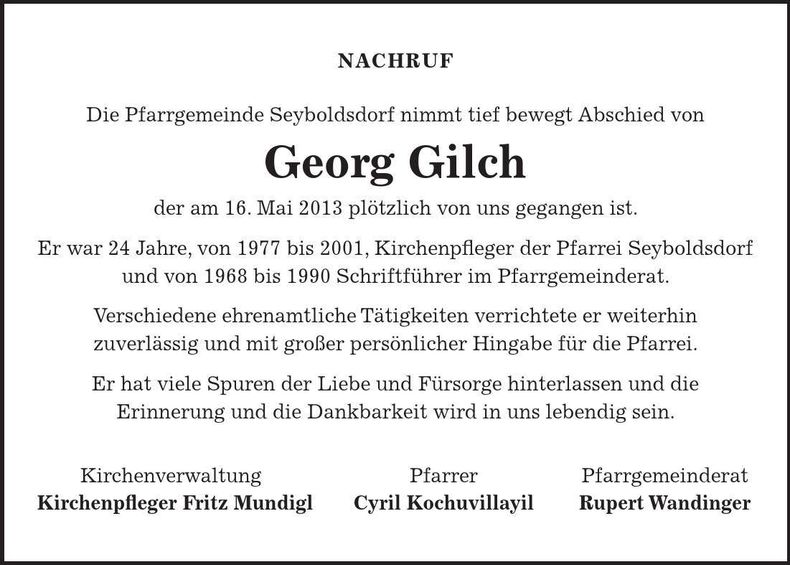 Traueranzeige Georg Gilch