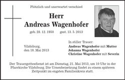 Traueranzeige Andreas Wagenhofer