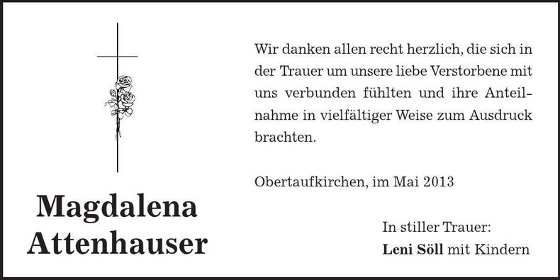 Traueranzeige Magdalena Attenhauser