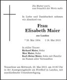 Traueranzeige Elisabeth Maier