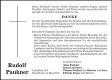 Traueranzeige Rudolf Paukner