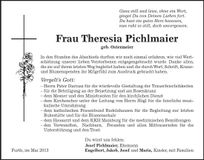 Traueranzeige Theresia Pichlmaier