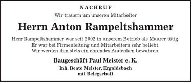 Traueranzeige Anton Rampeltshammer