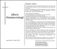 Traueranzeige Albert Hammerstingl