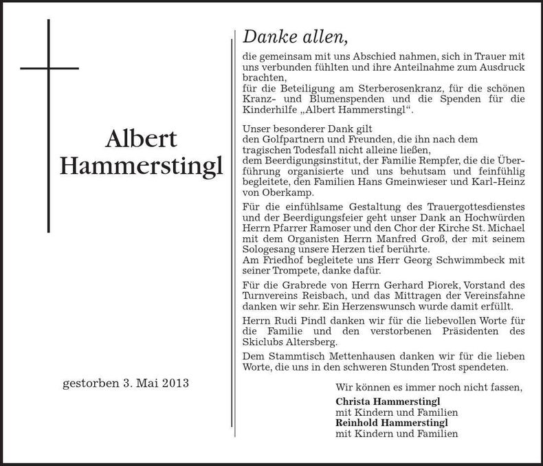 Traueranzeige Albert Hammerstingl