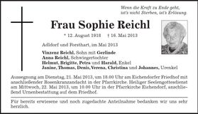 Traueranzeige Sophie Reichl