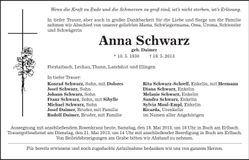 Traueranzeige Anna Schwarz