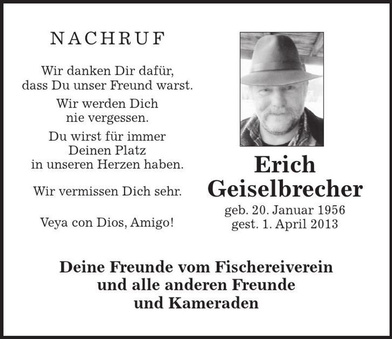 Traueranzeige Erich Geiselbrecher