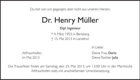 Traueranzeige Henry Müller