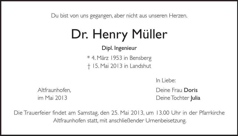 Traueranzeige Henry Müller