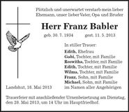 Traueranzeige Franz Babler