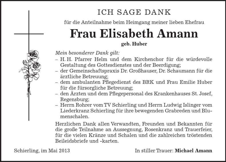 Traueranzeige Elisabeth Amann