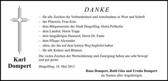 Traueranzeige Karl Dompert