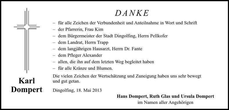 Traueranzeige Karl Dompert