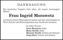 Traueranzeige Ingrid Morawetz
