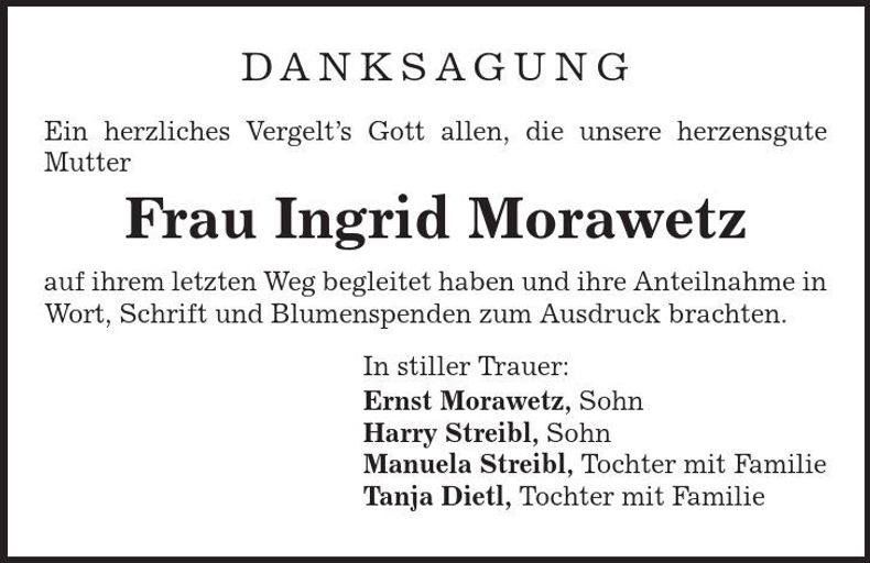 Traueranzeige Ingrid Morawetz