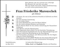 Traueranzeige Friederike Marouschek