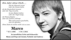 Traueranzeige Marco Gangkofner