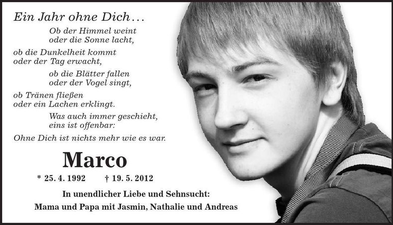 Traueranzeige Marco Gangkofner