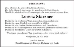 Traueranzeige Lorenz Starzner