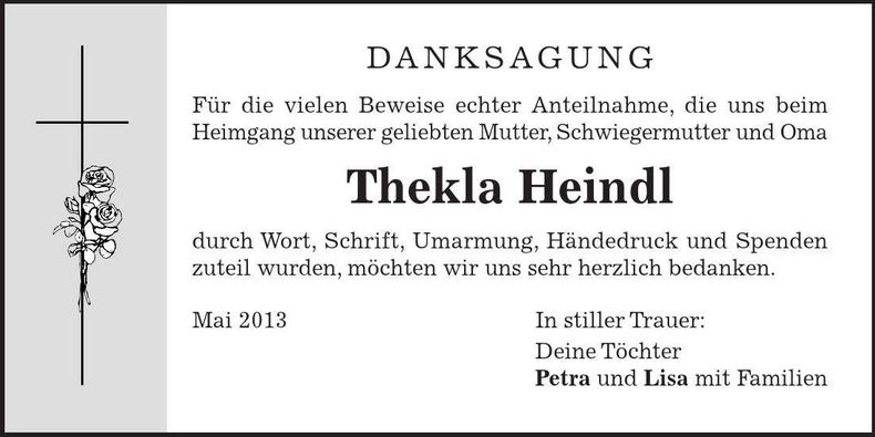 Traueranzeige Thekla Heindl