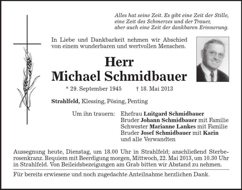 Traueranzeige Michael Schmidbauer