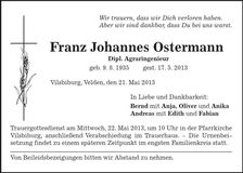 Traueranzeige Franz Johannes Ostermann