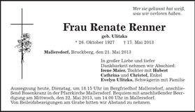 Traueranzeige Renate Renner