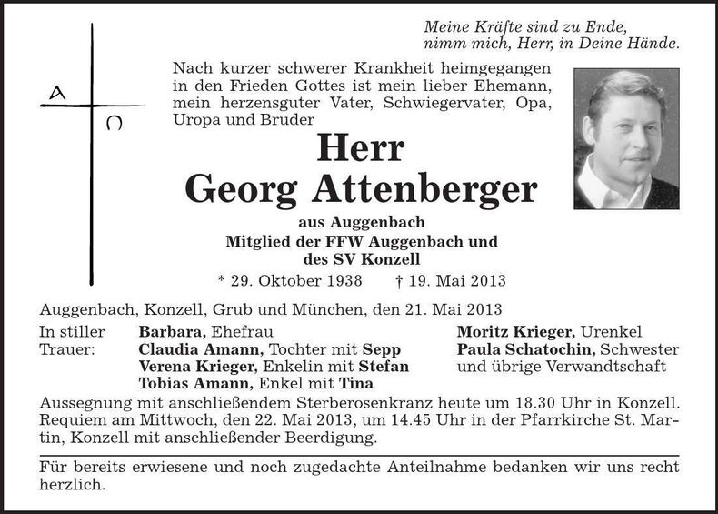 Traueranzeige Georg Attenberger
