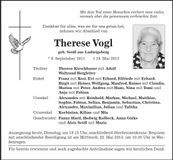 Traueranzeige Therese Vogl