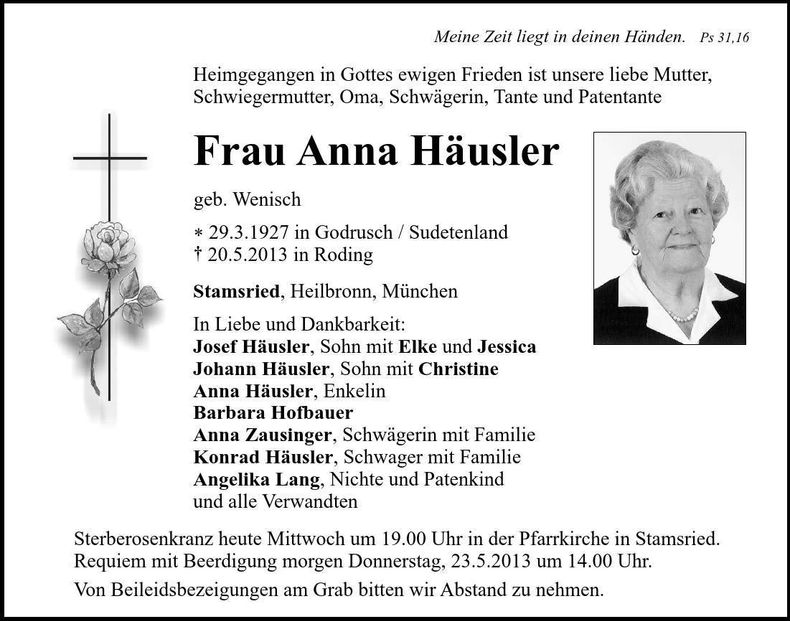 Traueranzeige Anna Häusler