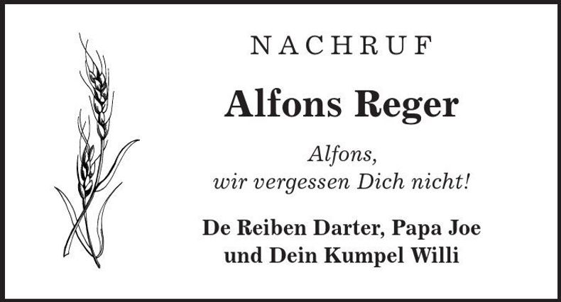 Traueranzeige Alfons Reger