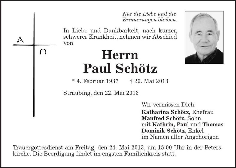 Traueranzeige Paul Schötz