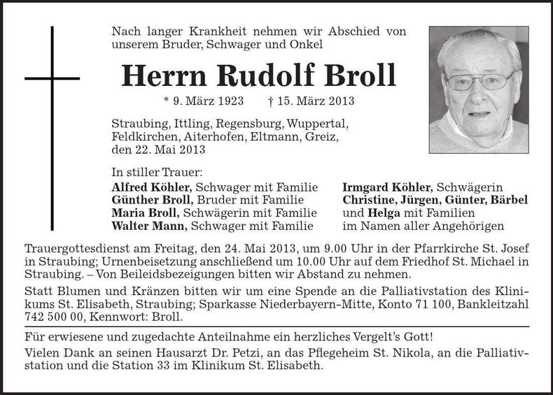 Traueranzeige Rudolf Broll