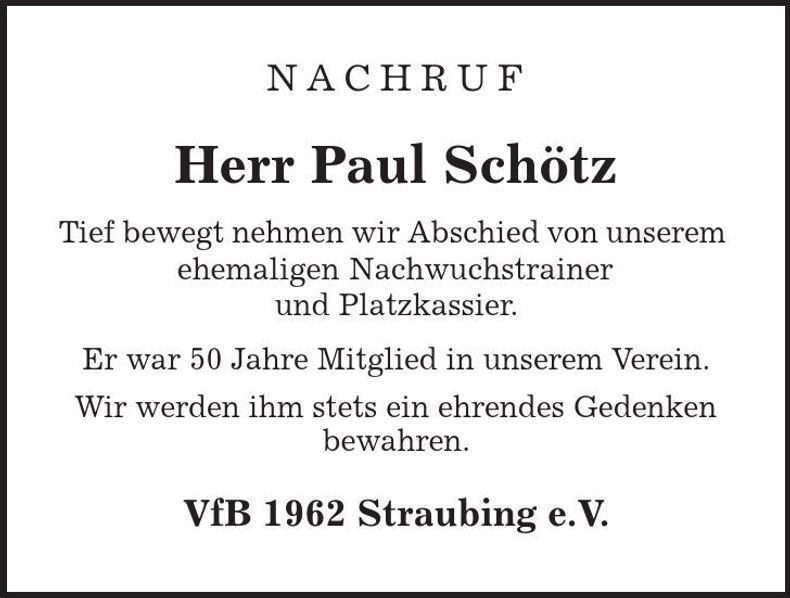 Traueranzeige Paul Schötz