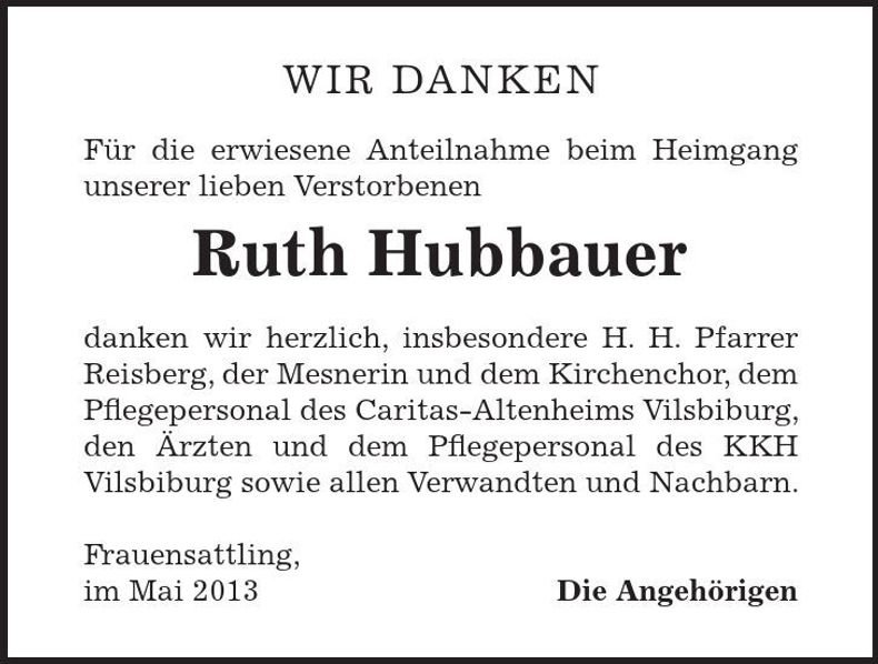 Traueranzeige Ruth Hubbauer